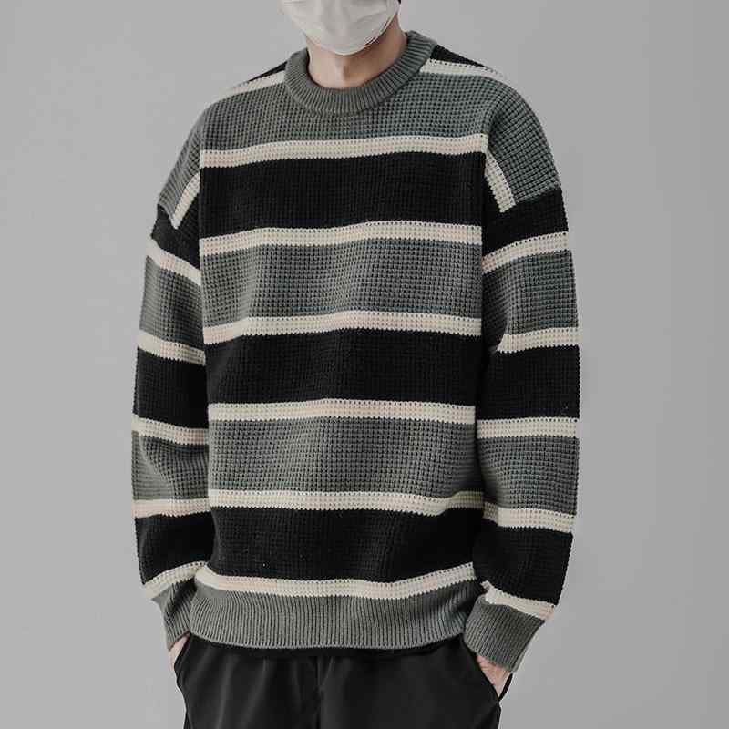 秋冬 コーデ メンズ 服 シンプル ファッション オシャレ 大人 かっこいい 大きいサイズ ストリート 紳士服 厚手 暖かい セーター アメリカン レトロ ストライプ インナー