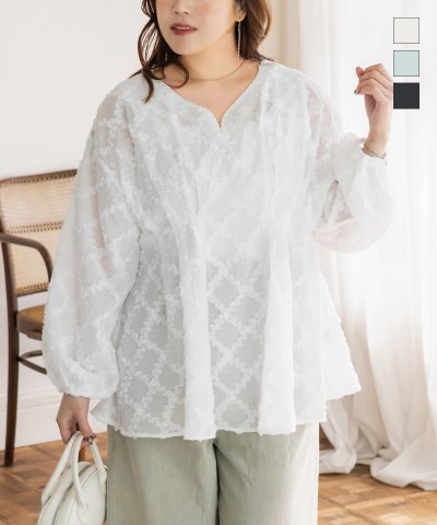 大きいサイズ レディース LL 3L 4L XL XXL XXXL CLETTEオリジナルウエストタックペプラムブラウス