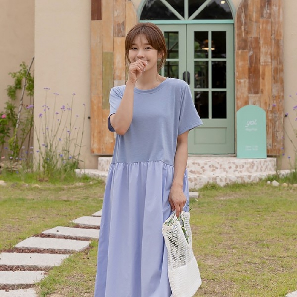 (Elysia) ネイサンカラーフレア半袖ワンピース