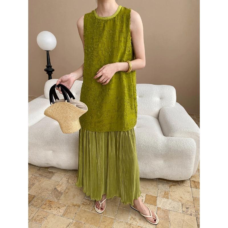 南バケーションスタイルのテンセルコットンとリネンのブレンド2ピースカットフラワークラフトベストドレスSN lounge dress compre agora cozy worldwide 走れる