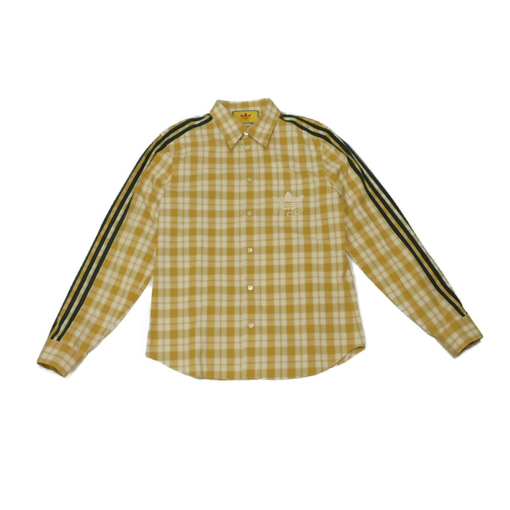 【中古】 長袖シャツ 40 サイドライン チェック グリーン 15 3/4 トレフォイル ロゴ ロングスリーブ アディダス 726087 ZAJPU 9228