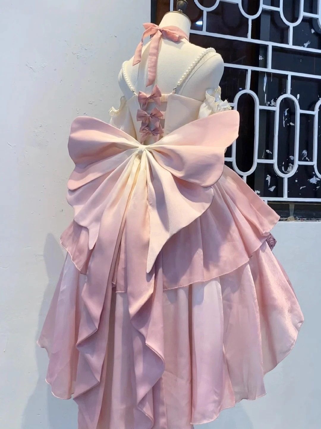 グラデーションピンクライトフラワーウェディングホロウフロントショートバックロングロリータ微ラメロースカート重工業プリンセススカートロリータ 12,589円