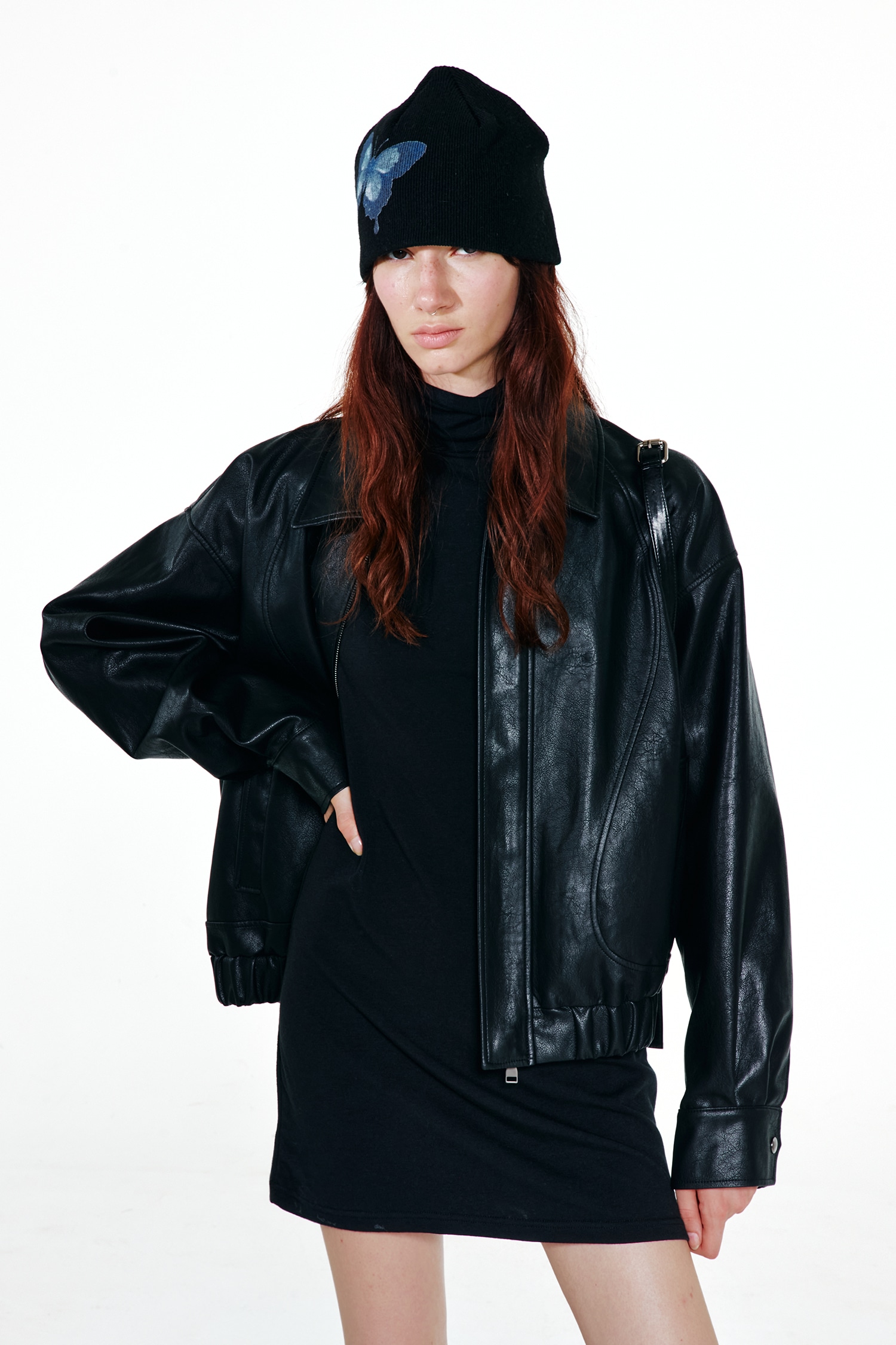 【DEINET】 FRINGE CURTAIN LEATHER JACKET : BLACK