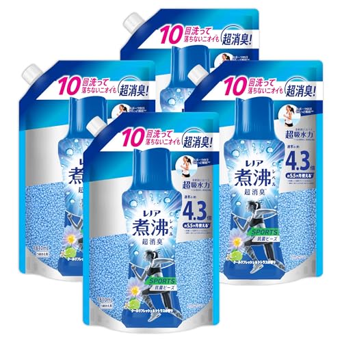 レノア 煮沸レベル消臭 抗菌ビーズ SPORTS クールリフレッシュ&シトラス 詰め替え 1810mL×4袋 [大容量] [ケース品] 柔軟剤と