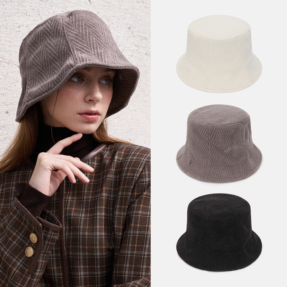 ヘリンボーン コーデュロイ 刺繍 バケットハット ローレンス (3colors)