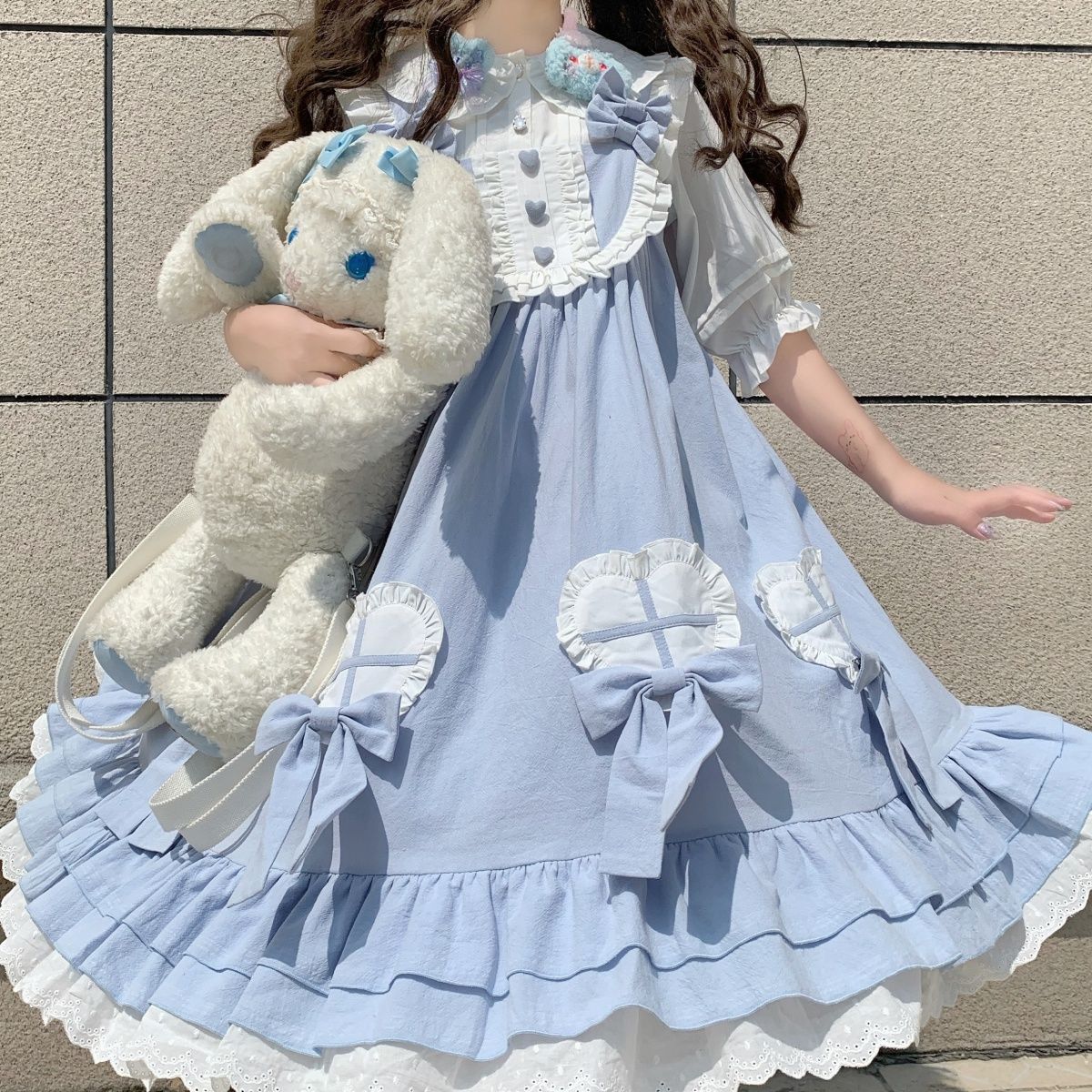ロリータスカートフルセット可愛いおばけロリータワンピースjskサスペンダースカート無地スイートワンピース 4,916円