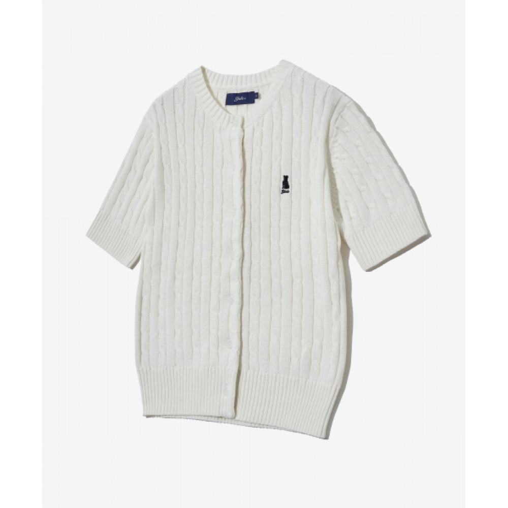 Yale レディースヘリテージダンケーブルショートスリーブカーディガンアイボリー