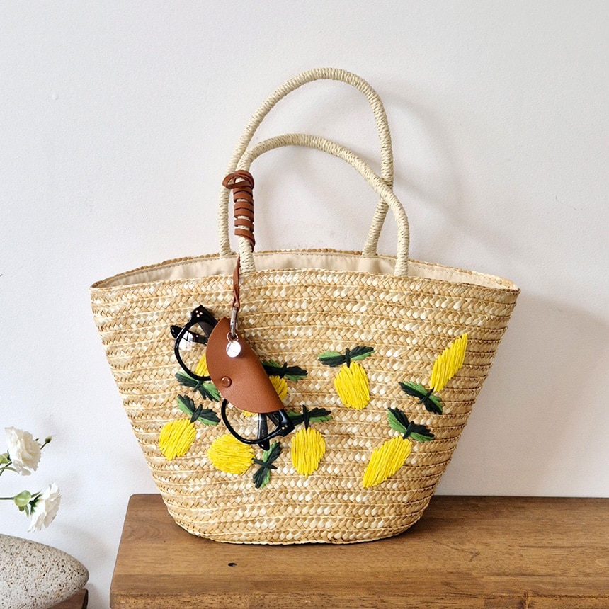 【YURA】レモン刺繍カゴバッグ軽くて爽やかな韓国サマートート