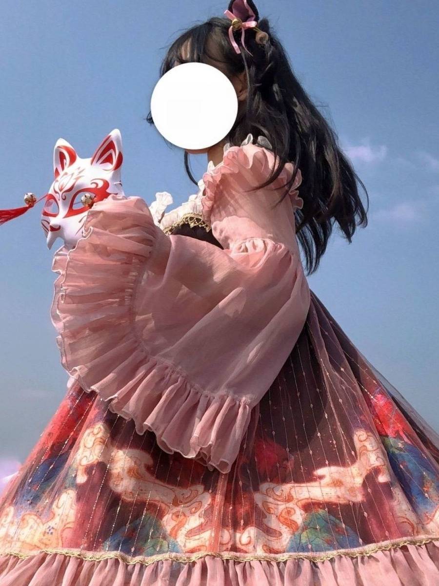 キツネ中華風プリンセススカートop長袖ピンク可愛い仙女ワンピース メイド服 文化祭 Lolita 二次元和服コスチュームコスチューム