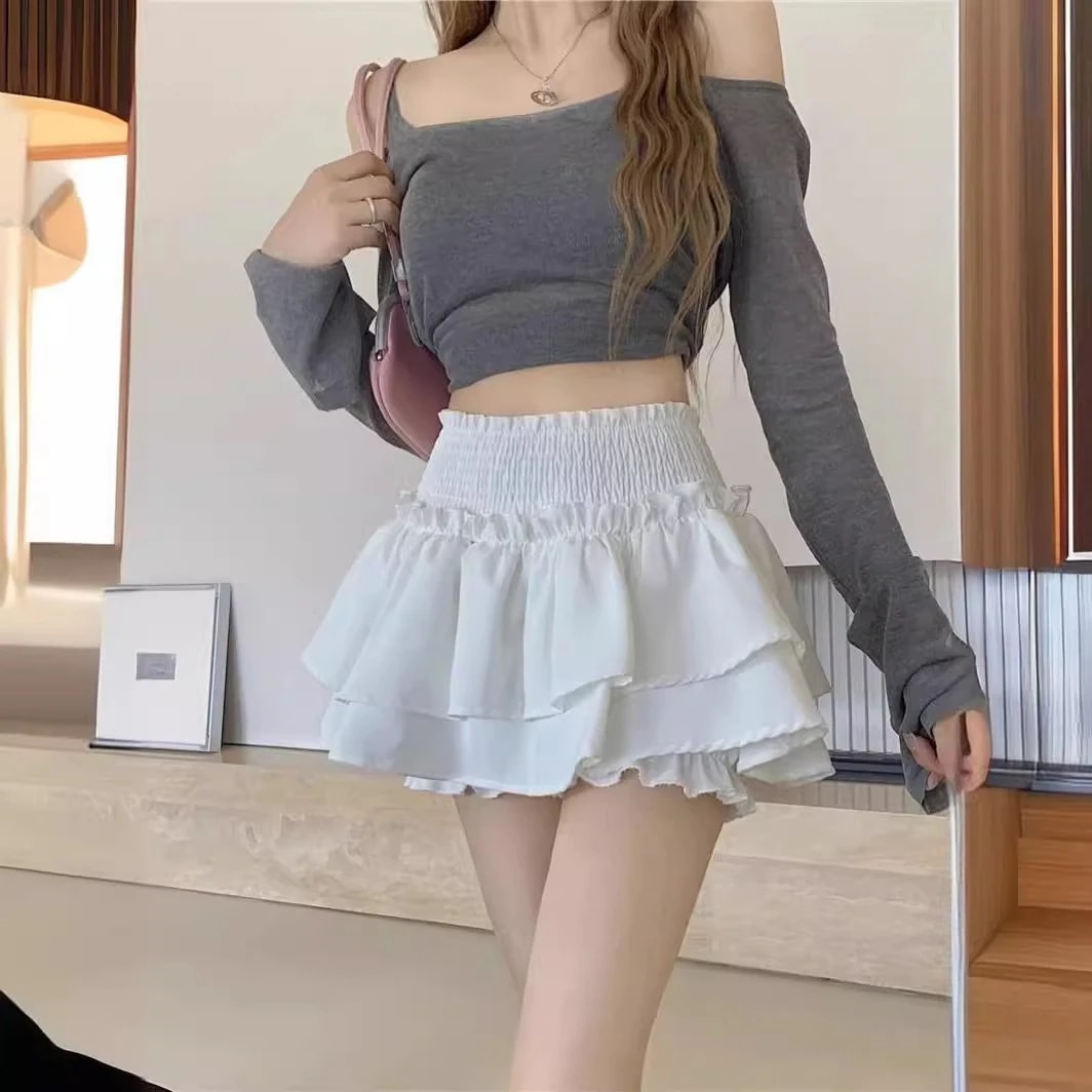 【1つ買うと10つ無料】夏の語バージョンのハイウエストスリムバレエバージョンの女性のためのケーキ甘くてスパイシーな短いスカート2025モンスーン