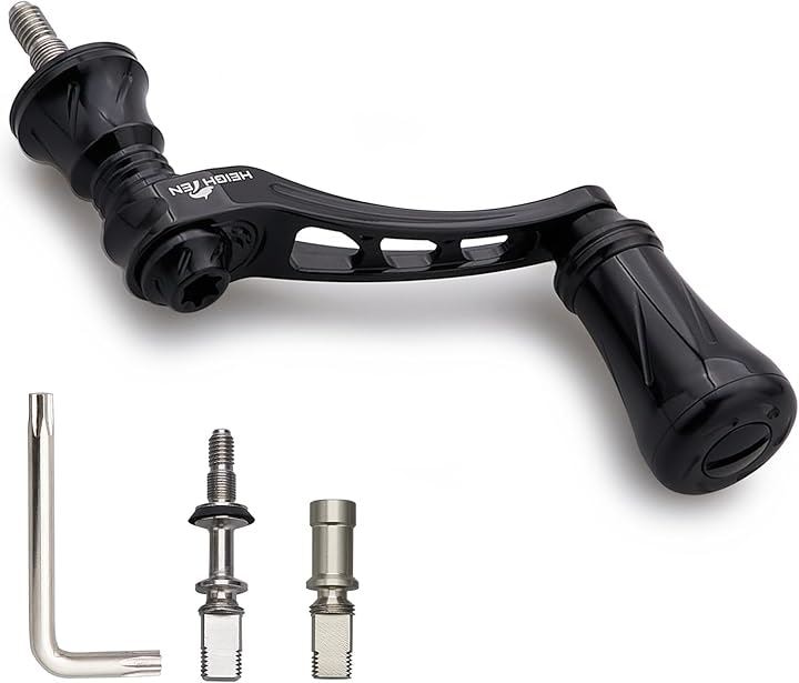 可変 リール ハンドル 19mm アルミ ノブ 搭載 シマノ ダイワ 通用 スピニングリール Arch Series(ブラック, 45-50mm)