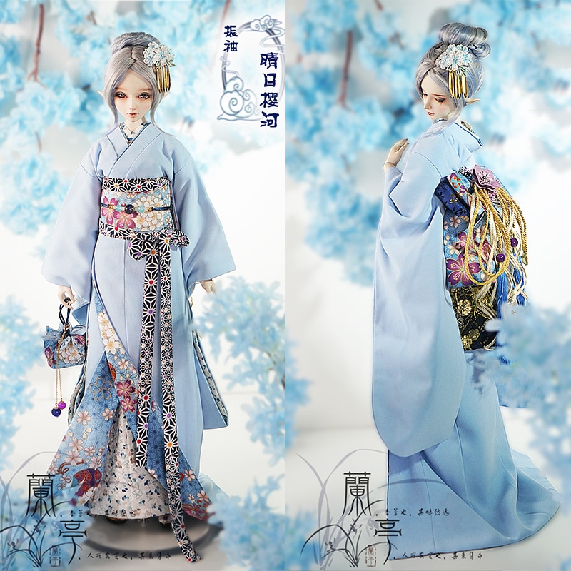 BJDドール衣装セット 着物 和風振袖 晴日桜河 YOSD/MSD/SD/SD17/70cm人形用
