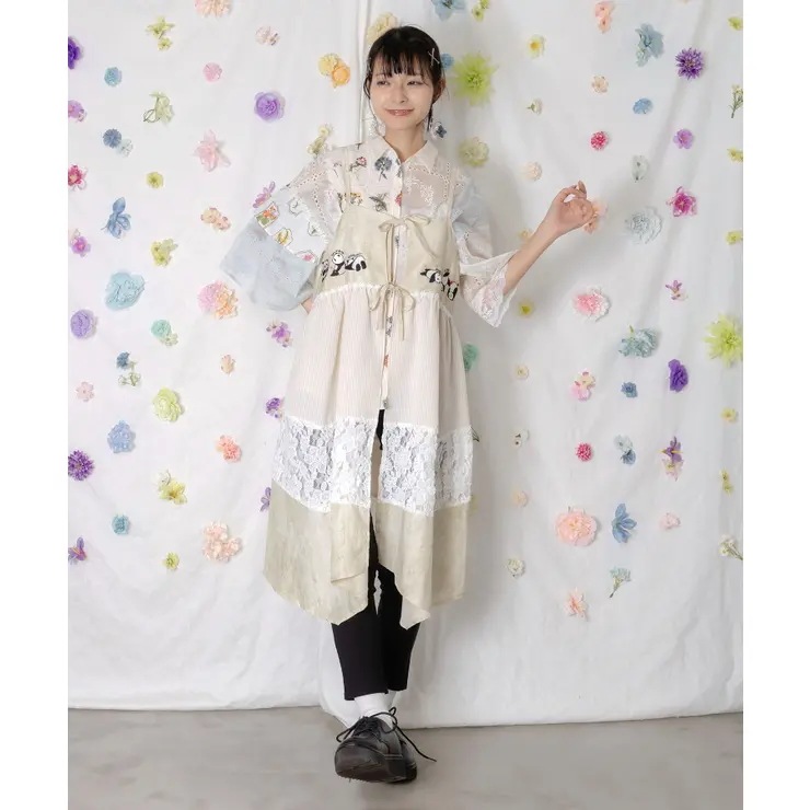 ストライプorチェック パンダ刺繍キャミワンピース