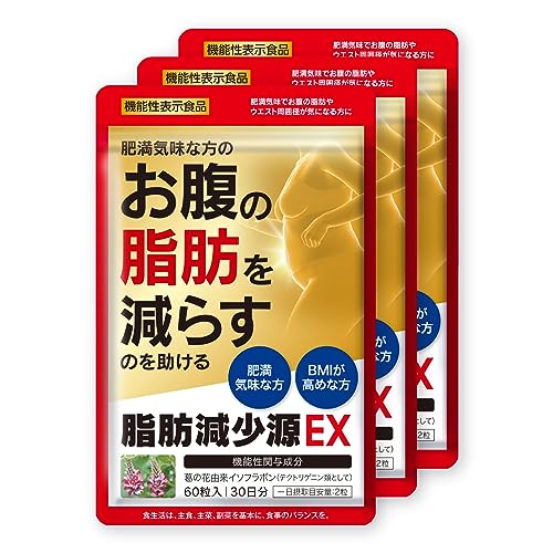脂肪減少源 EX 60粒入り（30日分）3袋セット 肥満気味な方の 体重 お腹の脂肪 ウエスト周囲径 を減らすのを助ける [ 機能性表示食品 葛の花由来イソフラボン 配合 日本製 ]
