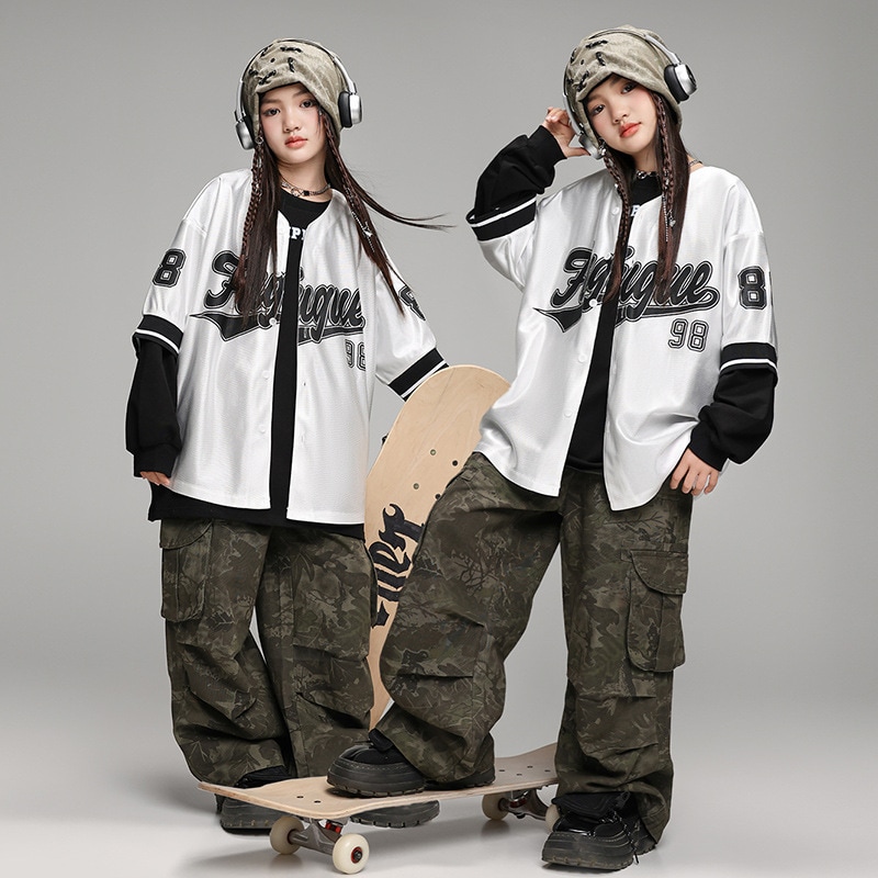 キッズヒップホップリラックスベースボールジャケット 男女兼用 少儿表演服