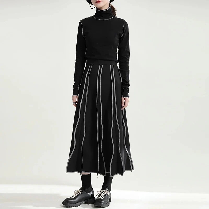 【J.Fashion】 波風 今週の割引は 25% オフですレトロ ロングスカート シンプル ハイウエスト Aライン 体型カバー オシャレ スカート メガ割