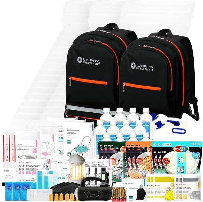 LAPITA 防災セット SHELTERプレミアム 3人用【NS】 (ブラック＆ブラック) 防災リュック 防災グッズ セット 災害対策 非常用持ち出し袋