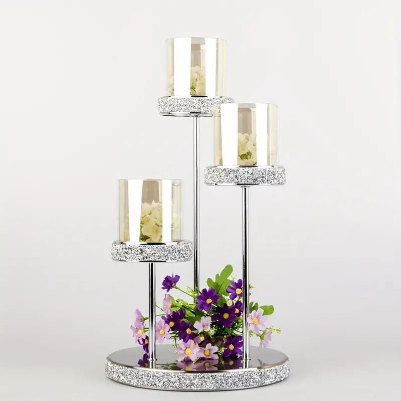 キャンドルホルダー ３個 おしゃれ 豪華 大きめ クリスマス パーティー ウェディング きらきら シルバー ゴールド 銀 金 イベント リビング テーブル 玄関