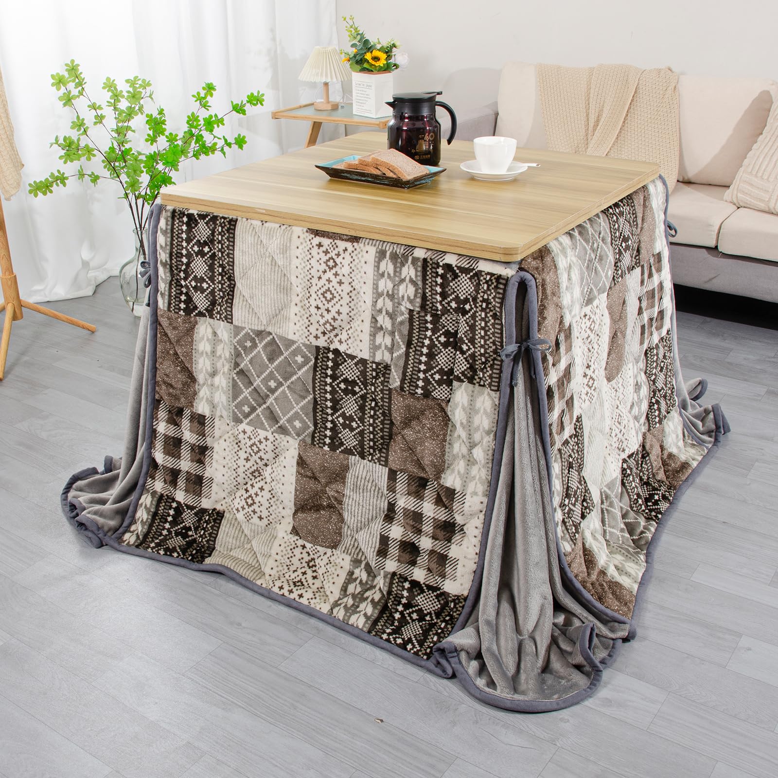 JEMA ハイタイプ こたつ布団 単品 ダイニングこたつ布団 テーブル用こたつ布団 ダイニングコタツ布団 省スペース 正方形 掛け布団 こたつ掛け布団 吸湿発熱 洗える ふわふわ感触 フランネル素材