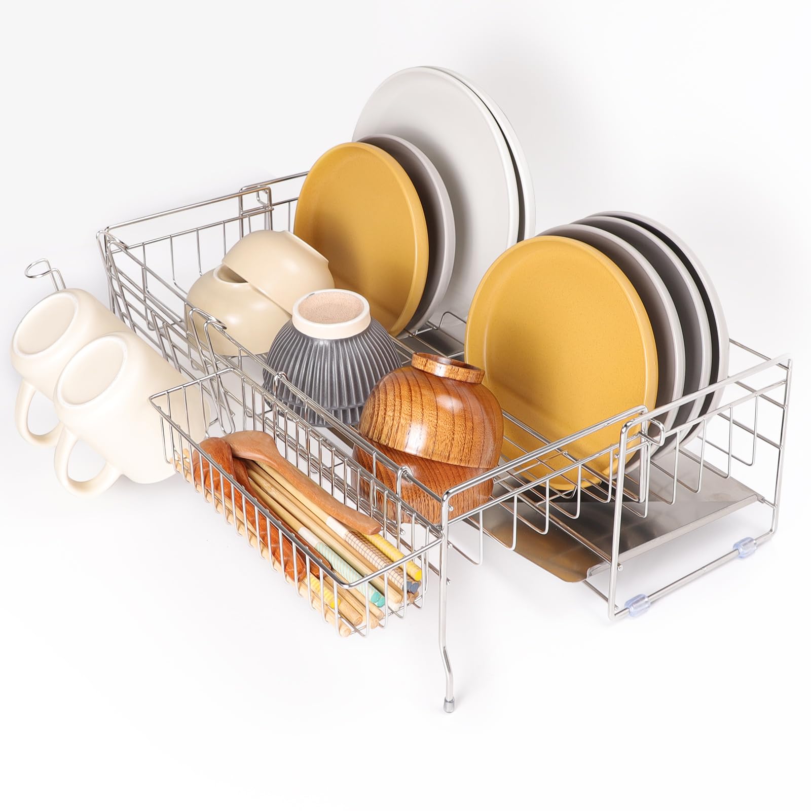 伸縮式水切りラック 【省スペース×大容量】 水切りかご スライド 食器置き シンクサイド 奥行20-37cm 水切りバスケット 18-8ステンレス キッチンラック ワイヤーバスケット 食器乾燥ラック