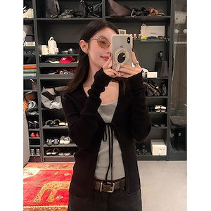 【1点ご購入 で10点プレゼントいたします】バンド風バンド春夏身だしなみ長袖Vネックショート丈アウタートップスアウター