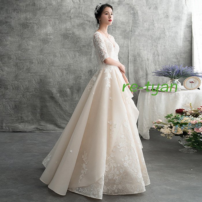 ウエディングドレス Aライン 編み上げ チュール フレアー マキシ丈 フォーマル お呼ばれ 結婚式二次会 ピアノ 忘年会発表会披露宴演奏会 パーティードレス刺繍