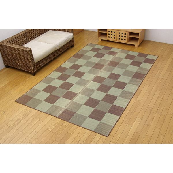 い草 花ござ/ラグマット (ブロック柄 ブラウン 江戸間6畳 約261×352cm) 日本製 耐久性抜群 抗菌 防臭 調湿 (リビング) 20,098円
