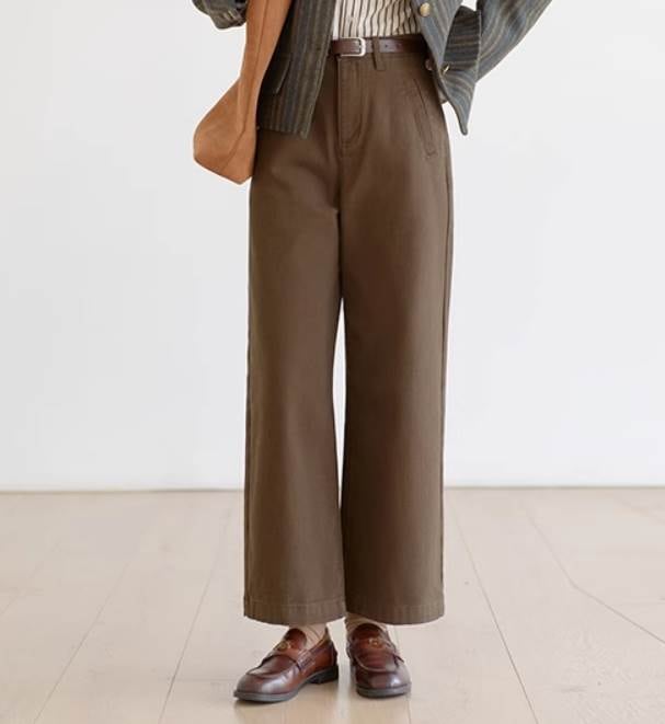 レディース パンツ ボトムス チノパンツ デニムパンツ ロング ワイド ストレート 異国風 コンサバ ボタン ヴィンテージ アメカジ デニム カラーデニム 綿 リブニット かわいい 大人可愛い きれい