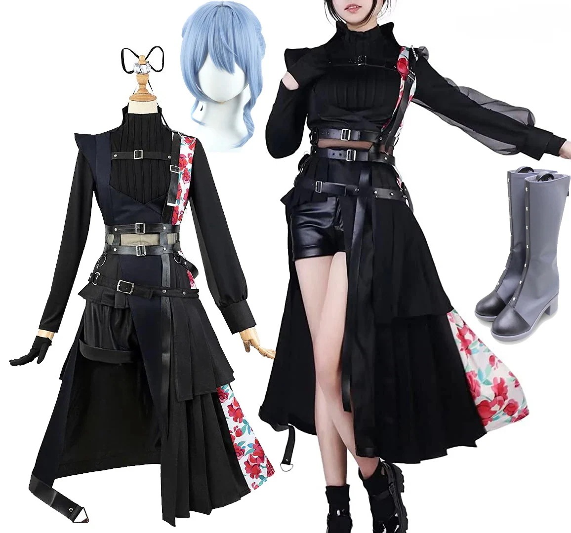 星街すいせい コスプレ VTuber バーチャルYouTuber ウィッグ 靴 追加可能 コート コスプレ衣装 黒 ワンピース ショーパン セットアップ イベント パーティー 変装 仮装