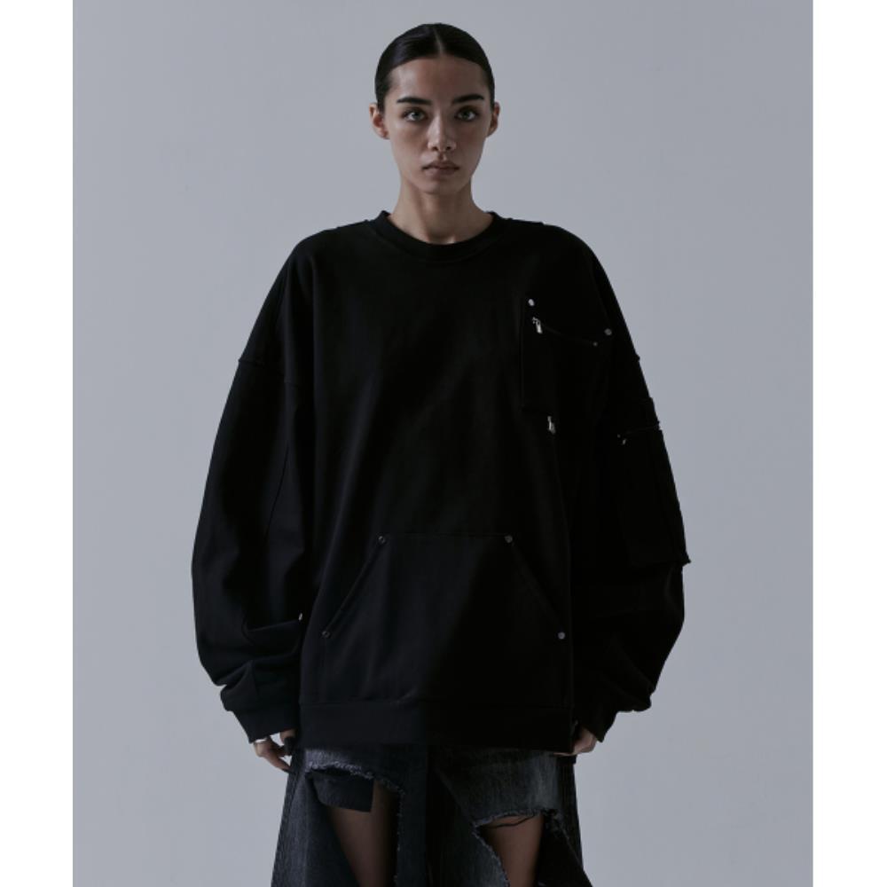 TREEMINGBIRD Multi Pocket Overfit Sweat Shirt Black TM
