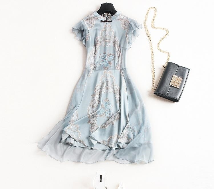 1552. 花柄プリントフリルドレス（ライトブルー） 2019 春夏 sale パーティー 結婚式 二次会 女子会 食事会 クラブ イベント