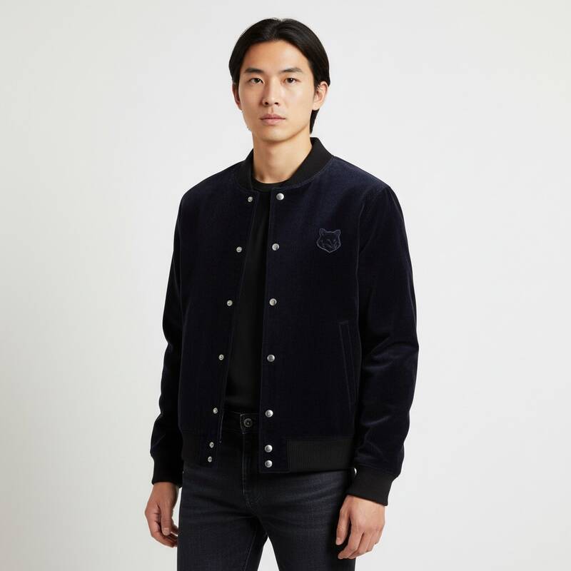 メゾン・キツネ MM02108WW0116 P480 ボールドフォックスヘッドパッチ付きコーデュロイテディジャケット（メンズ）