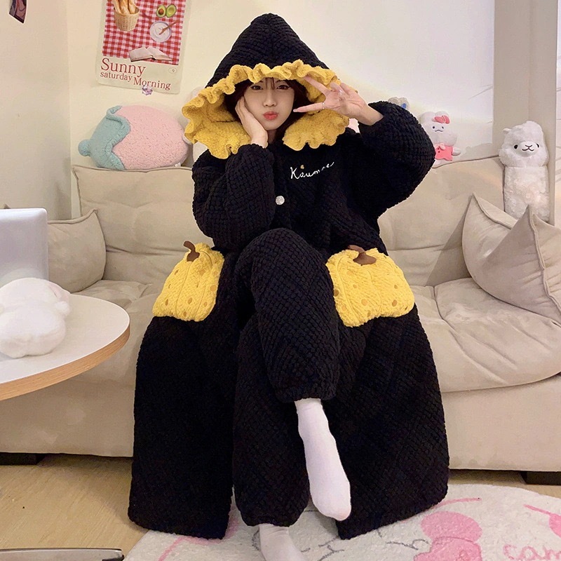 秋 冬 ルームウェア パジャマ セットアップ 厚手連帽 保温 ロングタイプ レディースファッション