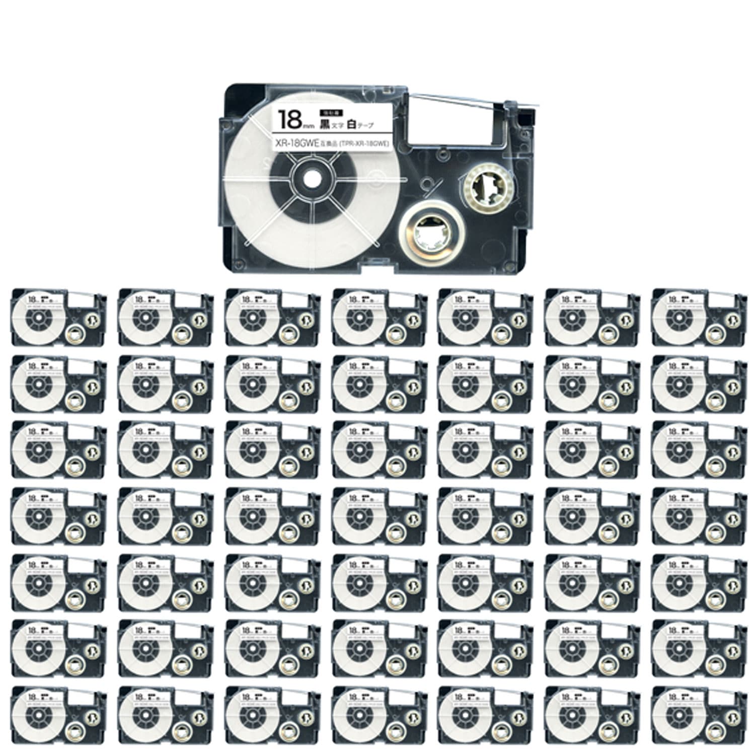 カシオ用 ネームランド 互換 テープカートリッジ XR-18GWE ラベル 強粘着 50個セット 18mm／白テープ／黒文字