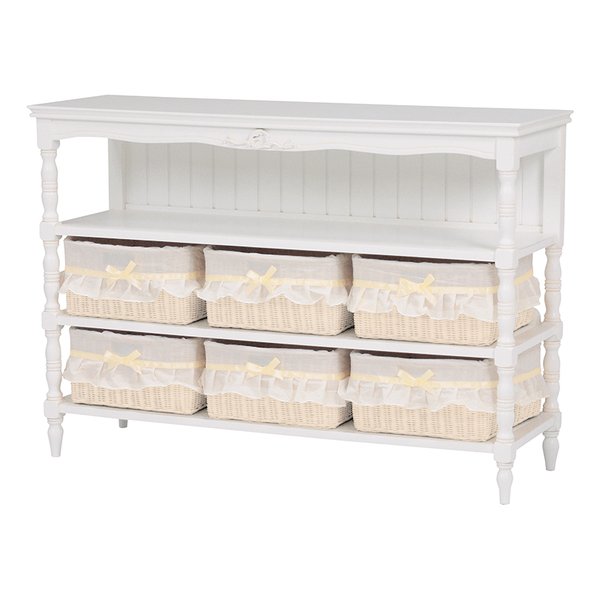 キャビネット 幅107cm バスケット6個付き ヨーロッパ調 ホワイト RCC-1678