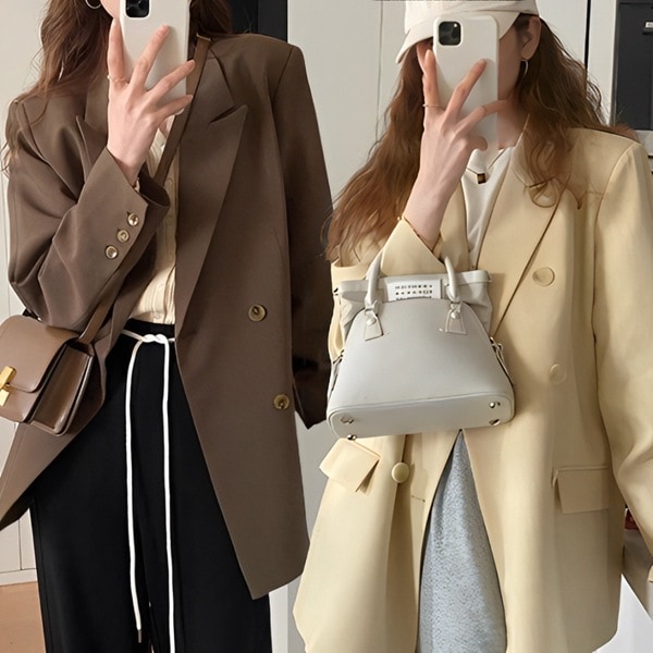 ２カラー スリムハーフ/ジャケットストリート＆ルーズカジュアルコート レディース トップス ジャケット ミディアム テーラードジャケット ブレザー ショート ハーフ ミドル丈 長袖 スーツカラー 7,942円