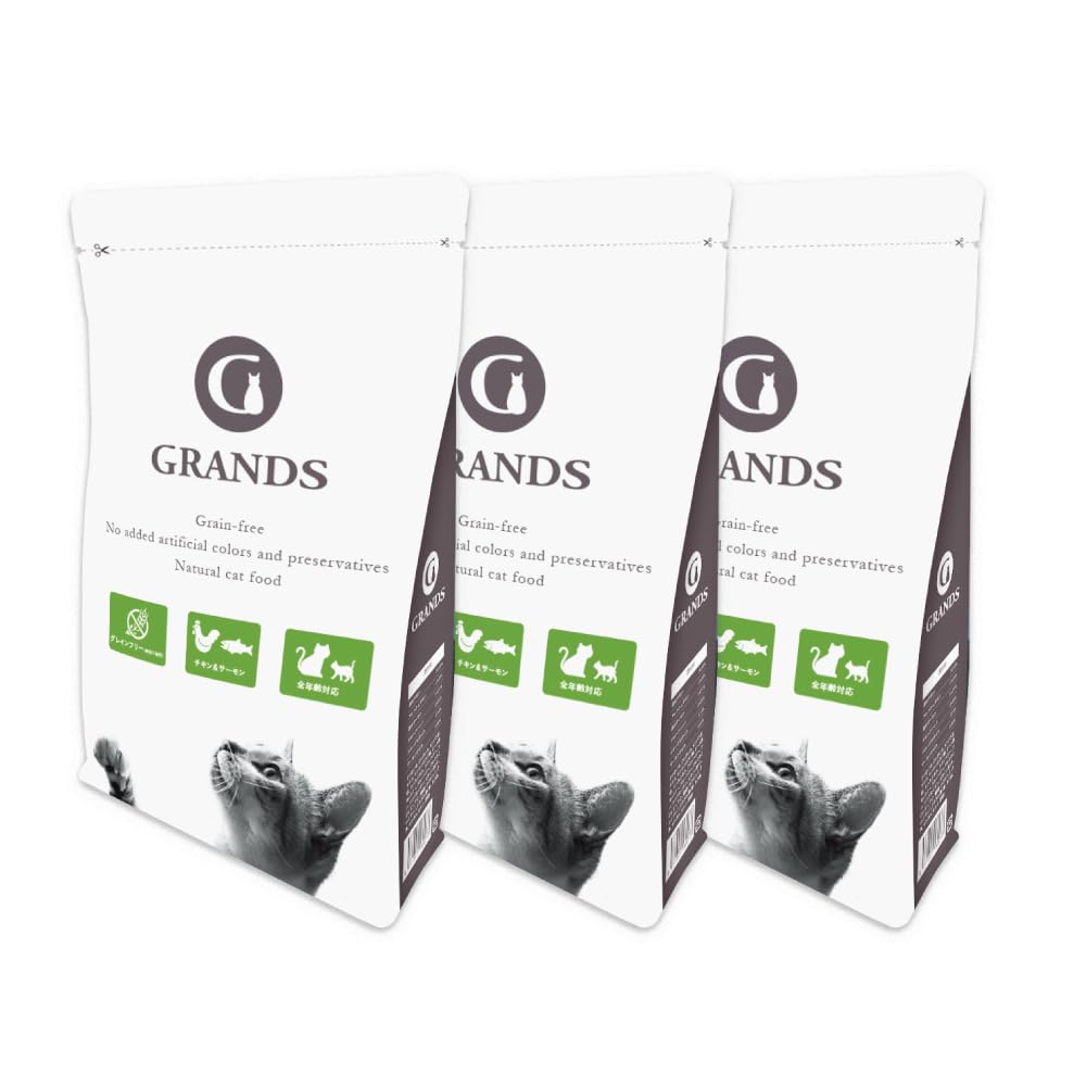 GRANDS (グランツ) 無添加 グレインフリー 全猫種・全年齢対応 プレミアムキャットフード チキン＆サーモン味 500g 総合栄養食 高タンパク質 低糖質 3袋セット