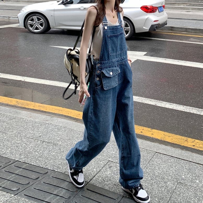 レディース デニムサロペット パンツ オールインワン デニム オーバーオール ポケット 袖なし