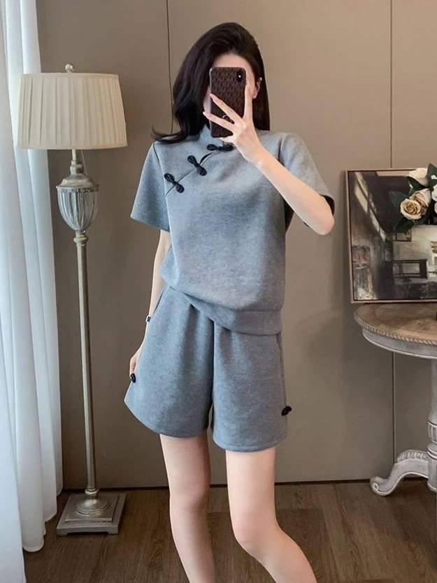 スーツ スウェット上下セット セットアップ ルームウェア 新中国風スポーツスーツ女性夏ファッション半袖半ズボン2点セット 夏 レディース セットアップ