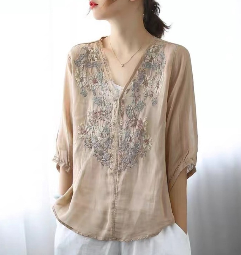 トップス デート モテアイテム シャツ ブラウス 七分袖 レース 刺繍 シフォン 可愛い きれいめ 上品 おしゃれ かっこいい 可愛い ラブリー キュート ガーリー クール モード系 セクシー