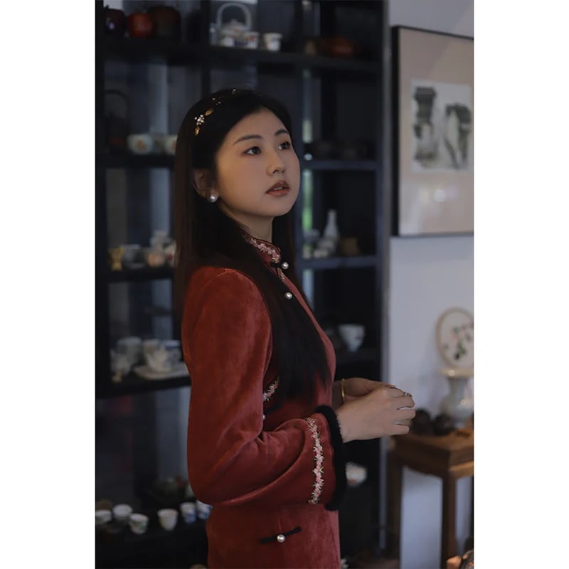 ワンピースドレスドレス新しいスタイルのウェストチャンバー新しいスタイルのレトロ改善チョンサム秋と冬の気質長さのドレス 4,876円