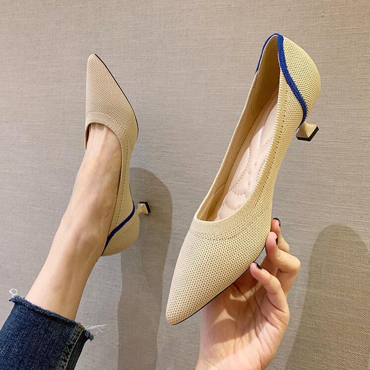 スタイルアップ！ヒールパンプス ヒールパンプス 走れるパンプス ヒールパンプス ローヒール シューズ 新作 痛くない レディース ニットポインテッドトゥ ハイヒール 気持ち良く幅広 楽ちん