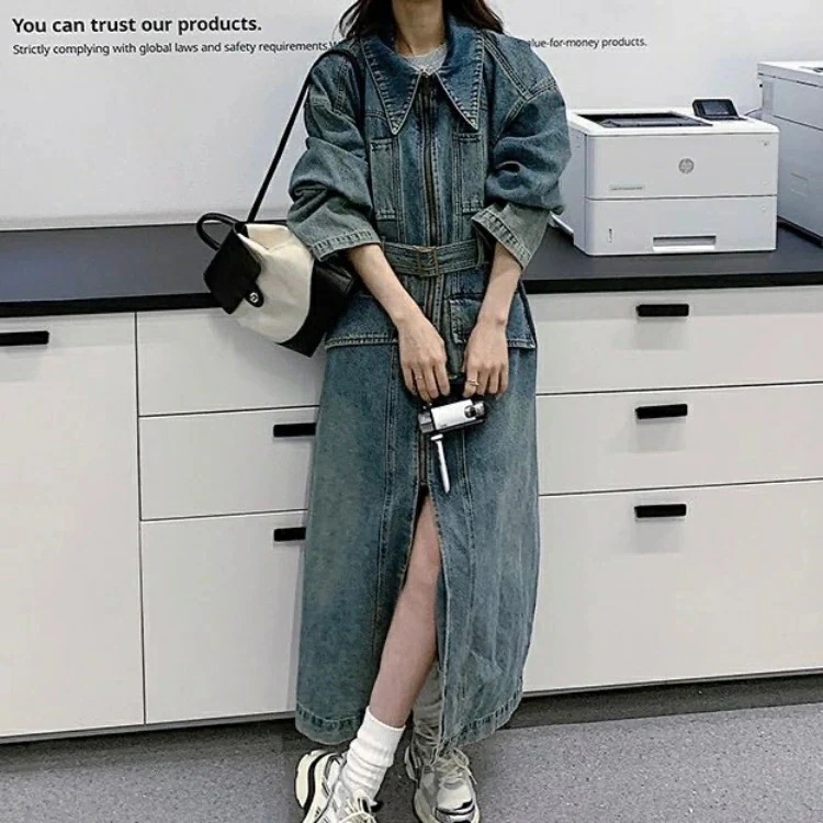 【2点購入で10％OFF】デニムコート ロングコート 20代30代40代50代 着痩せ フォーマル 秋冬春 レディーストップス カジュアル オフィス 通勤 OL 防寒 大きいサイズ アウター シンプル