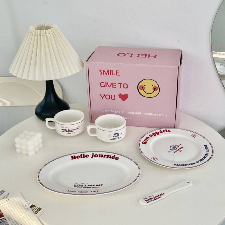 韓国 インテリア 皿マグカップ 引越し祝い プレゼント カップルアイテム韓国 INS食器 セット(4P)