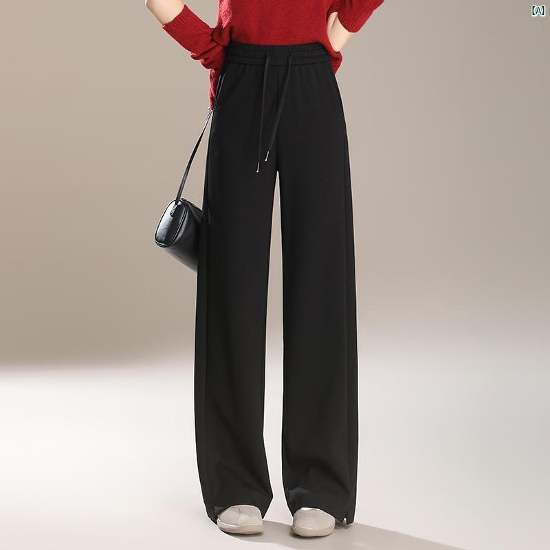 秋 レディース ハイウエスト ワイド レッグ パンツ ドレープ スリミング ストレート カジュアル フロア レングス