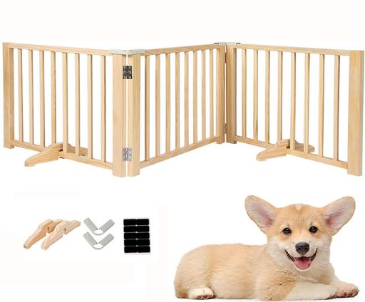 木製 ペットゲート パーテーション 置くだけ ペットフェンス 犬 柵 安全柵 小型犬 中型犬 脱走防止 ガード 飛び出し防止 多頭飼い ペットガード (幅182cm x高さ43cmx奥行き60.5cm