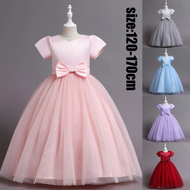 フォーマル 子供ドレス 姫系ドレス ピアノ発表会 無地 プリンセス 半袖 リボン ピアノ発表会 キッズ ジュニアドレス パーティーワンピース マキシワンピース 女の子 七五三 結婚式/お嫁さん/披露宴
