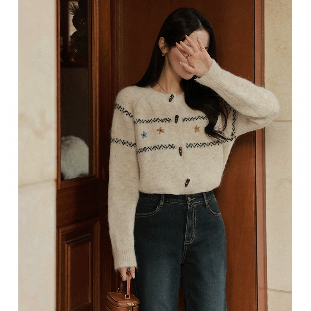 クリック&ファニーロンリーフラワーエンブロイダリーカーディガン