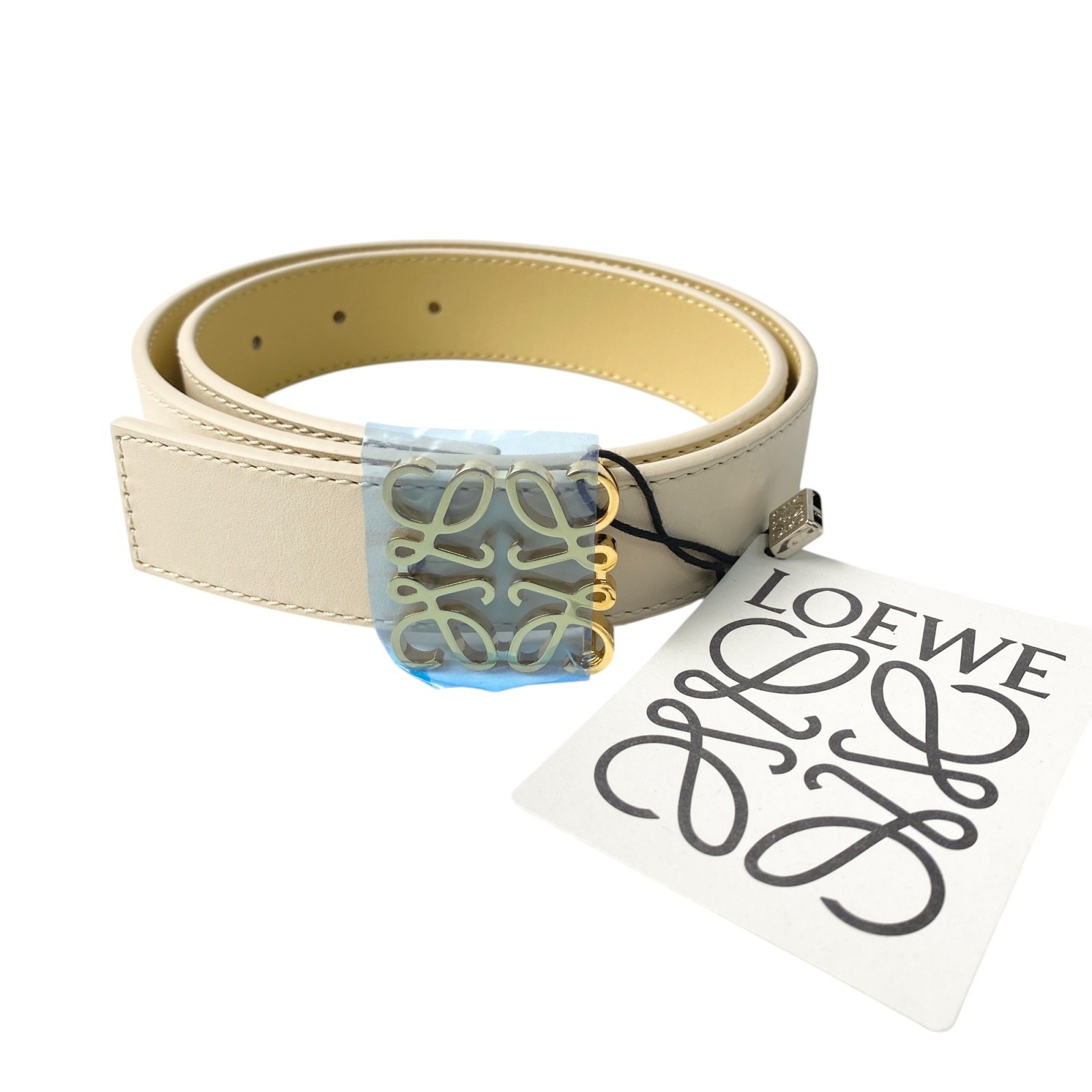 新品 ロエベ LOEWE アナグラム リバーシブル ベルト ゴールド金具 レディース
