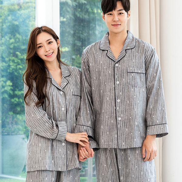 カップルツイールパジャマツイール40番手長袖パジャマスケッチ